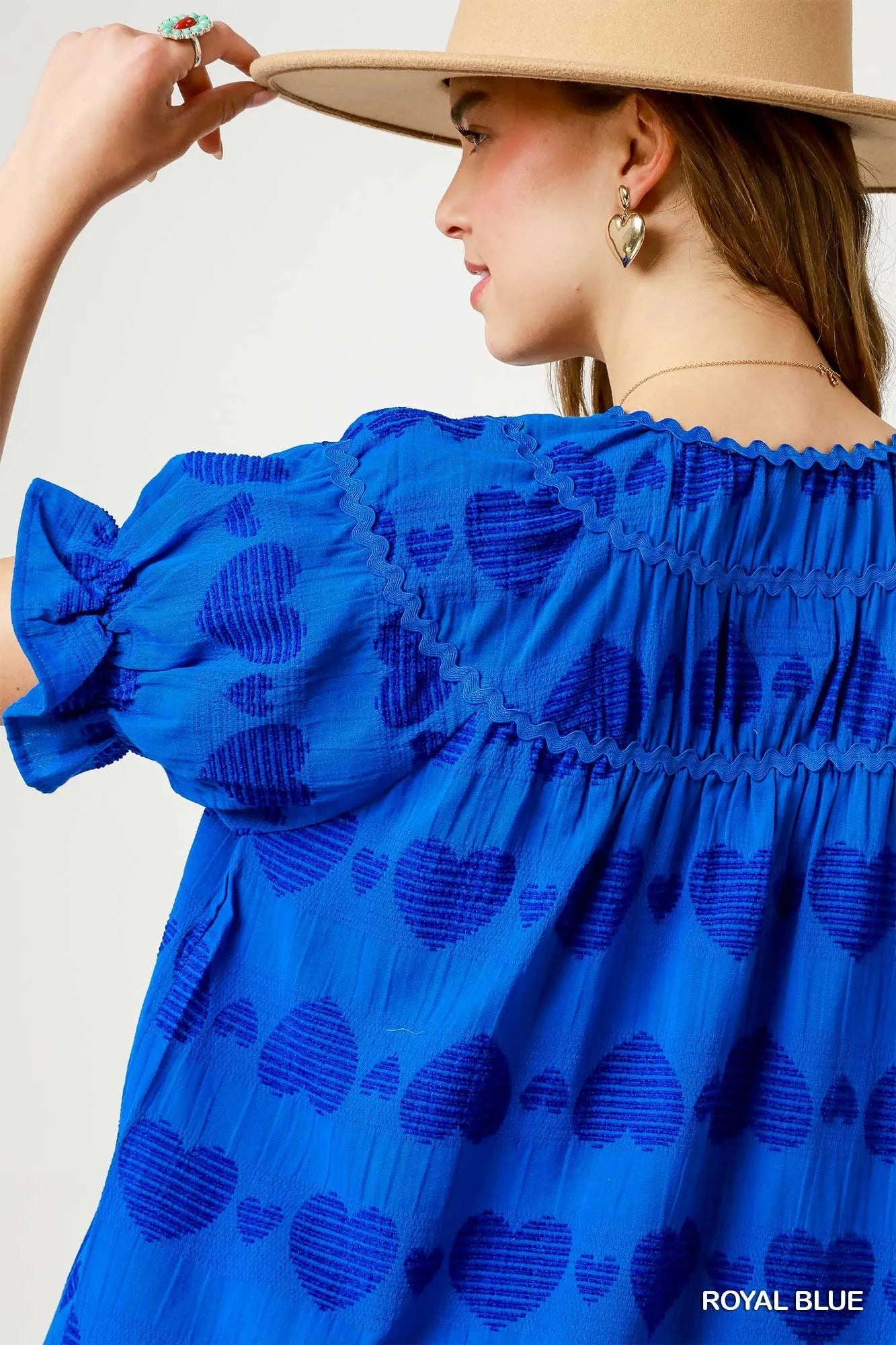 Umgee Heart Pattern Short Sleeve Ruffle Babydoll Dress - Alwesbo Fashion