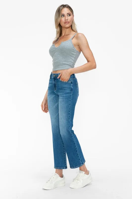 bytos Full Size Cat's Whiskers Mid Rise Ankle Jeans - Alwesbo Fashion