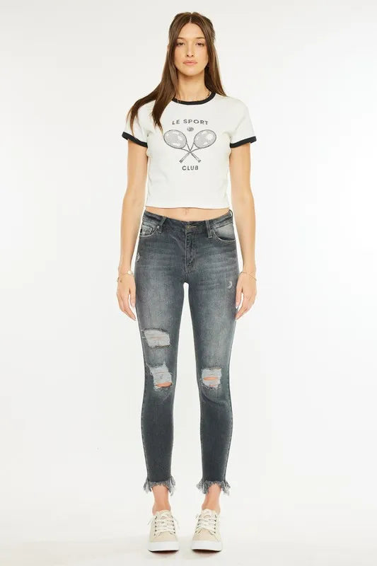 High Rise Distressed Ankle Skinny Jeans for Women - Alwesbo Fashion
