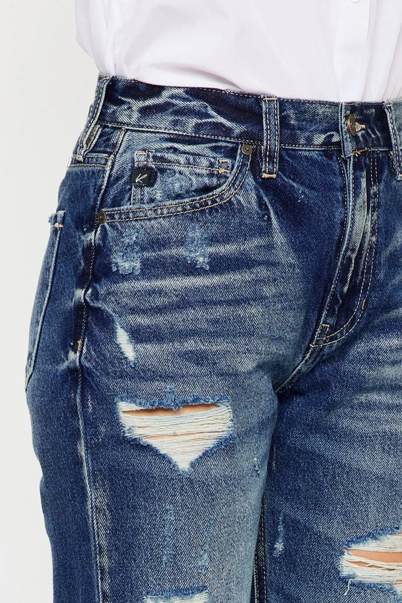 Kancan High Rise Distressed Mom Fit Jeans - Alwesbo Fashion