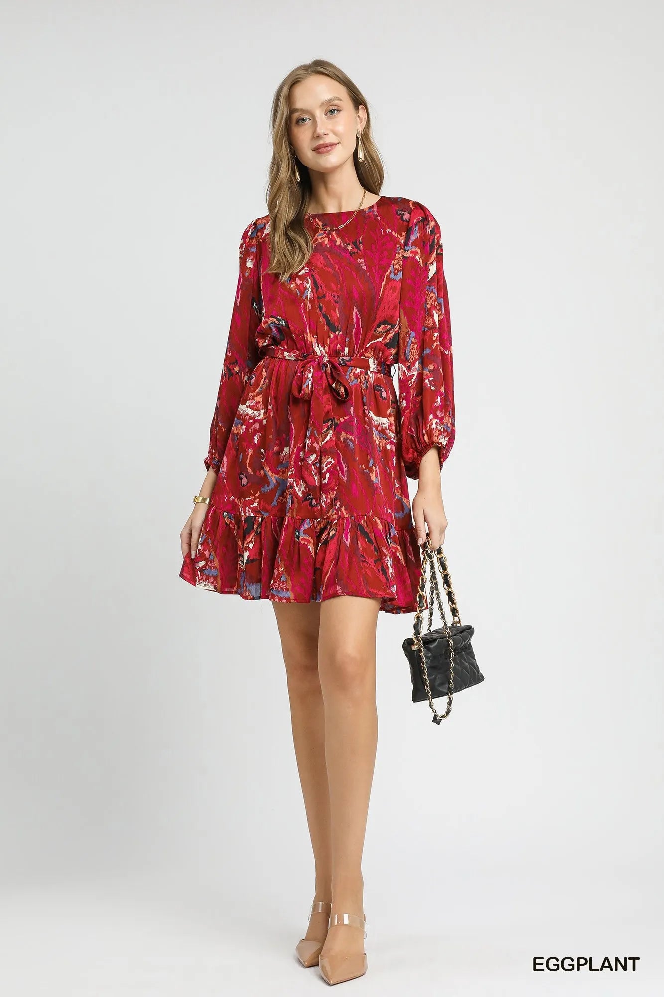 Boho Chic Balloon Sleeve Dress with Flowy Ruffle Hem - Alwesbo Fashion