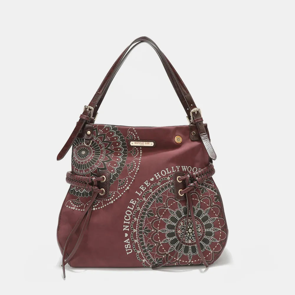 Nicole Lee USA Side Braided Tassel Inlaid Rhinestone Embroidery Hobo Bag - Alwesbo Fashion