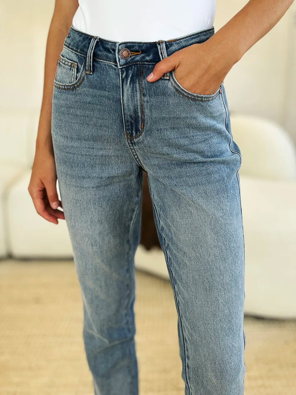 Judy Blue Full Size Mid Rise Rigid Magic Release Hem Jeans - Alwesbo Fashion