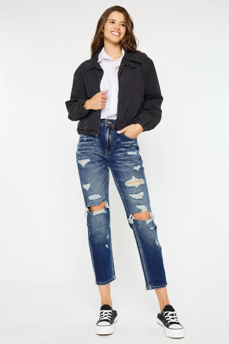 Kancan High Rise Distressed Mom Fit Jeans - Alwesbo Fashion