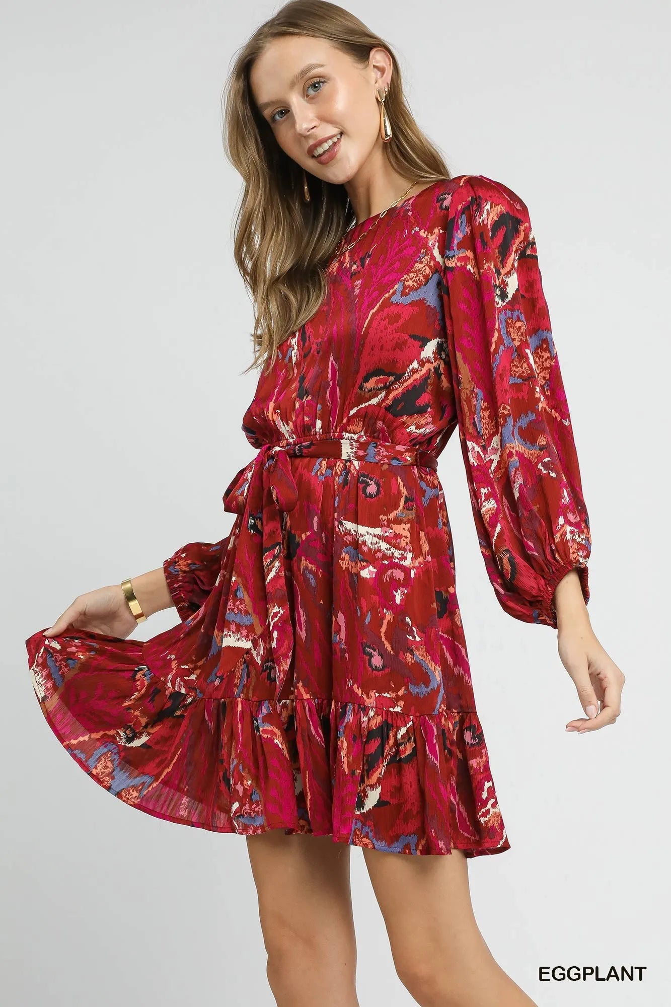 Boho Chic Balloon Sleeve Dress with Flowy Ruffle Hem - Alwesbo Fashion