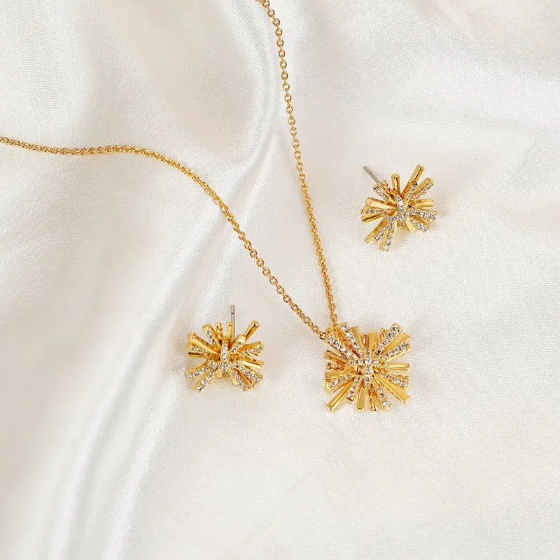 Starburst Gold-Plated Earrings and Necklace Set - Alwesbo Fashion