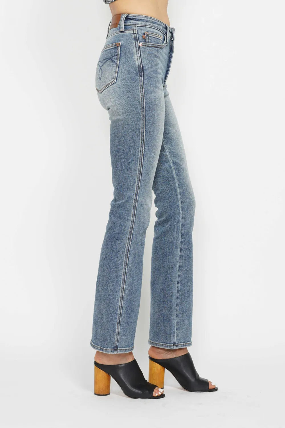 Judy Blue Full Size Tummy Control Back Embroidered Pocketed Bootcut Jeans Plus Size - Alwesbo Fashion