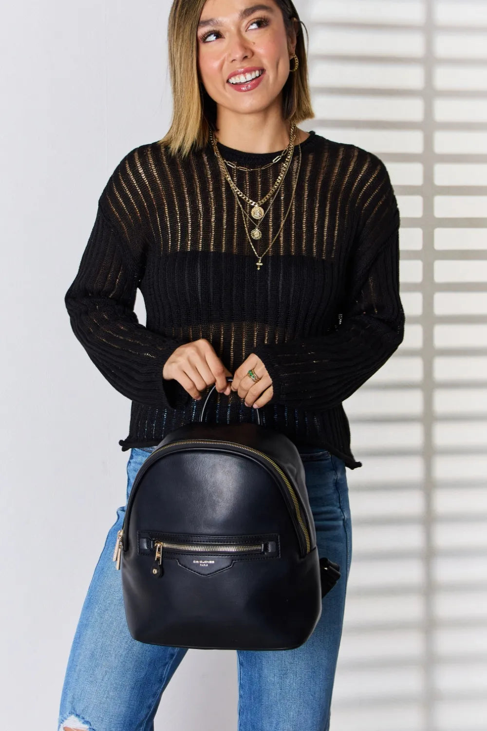 David Jones PU Leather Backpack - Alwesbo Fashion