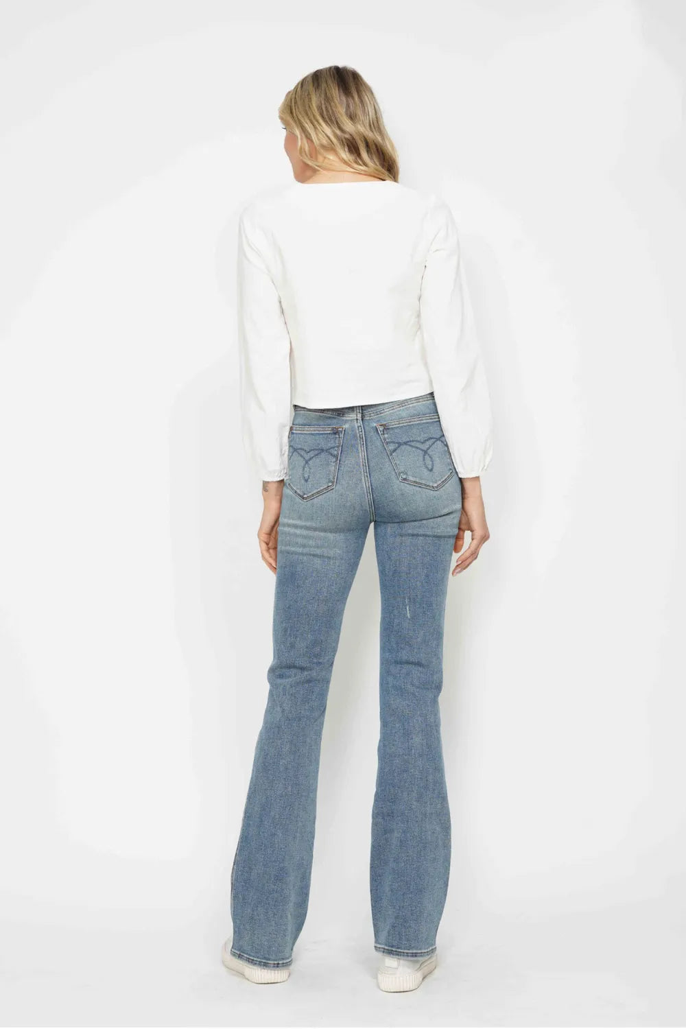 Judy Blue Full Size Tummy Control Back Embroidered Pocketed Bootcut Jeans Plus Size - Alwesbo Fashion