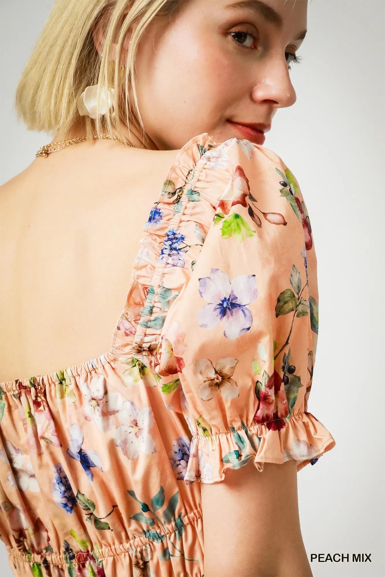 Umgee Floral Print Puff Sleeve Mini Dress - Alwesbo Fashion