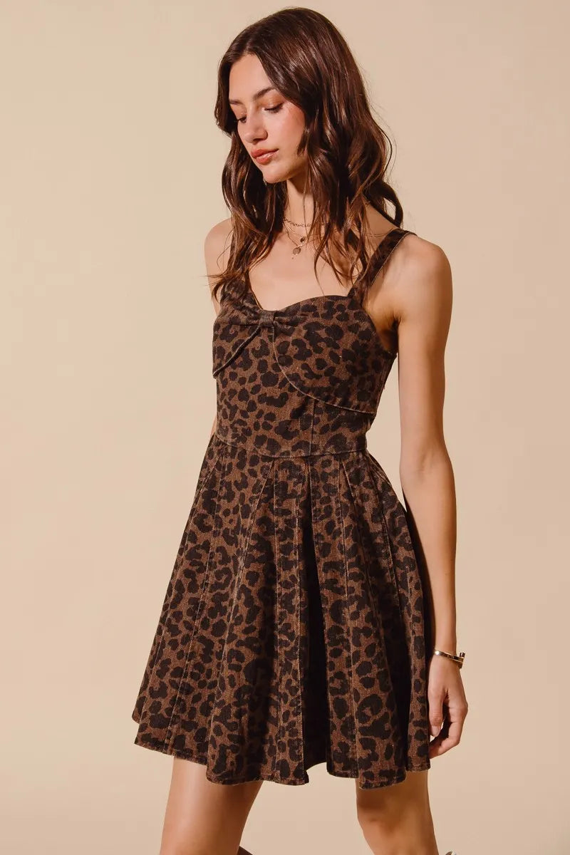 Mineral Washed Leopard Print Flare Cami Dress - Alwesbo Fashion