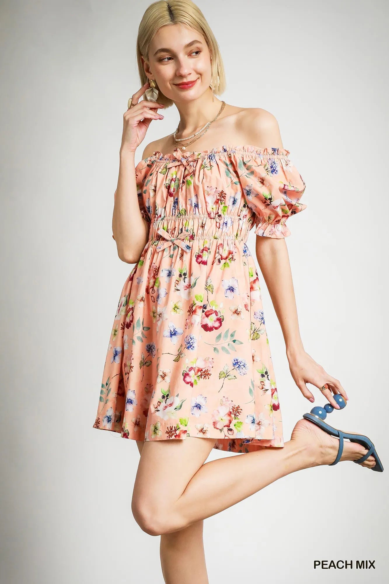 Umgee Floral Print Puff Sleeve Mini Dress - Alwesbo Fashion