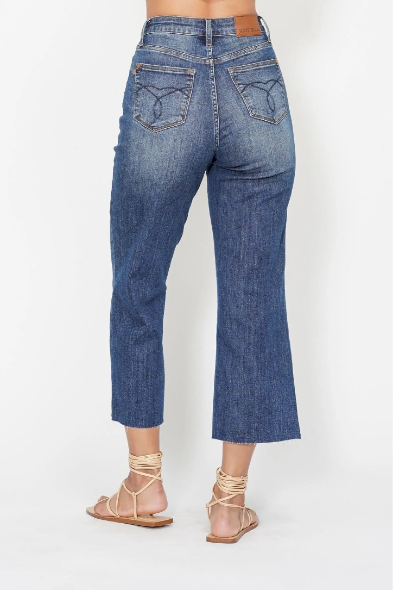 Judy Blue High Waist Back Pocket Embroidery Crop Wide Jeans - Alwesbo Fashion