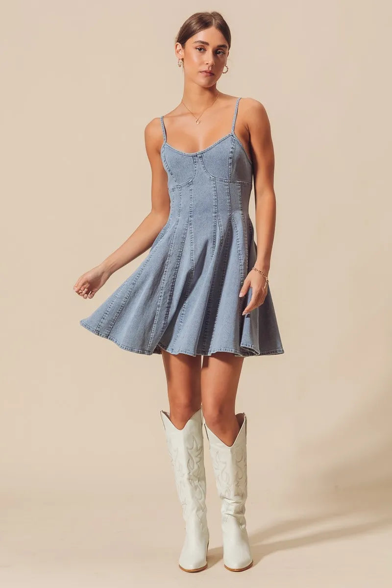 SO ME A Line Fit and Flare Denim Mini Dress - Alwesbo Fashion