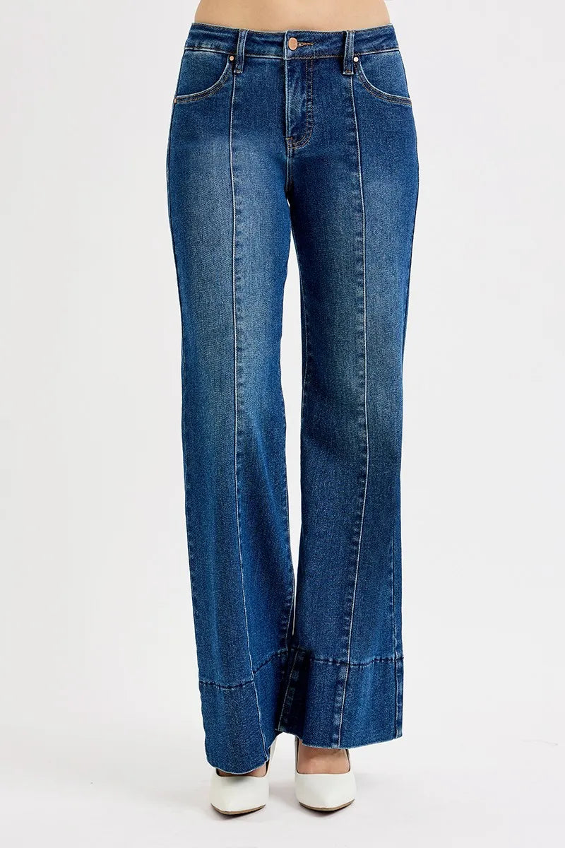 Plus Size Tummy Control Mid Rise Ankle Wide Flare Jeans - Alwesbo Fashion
