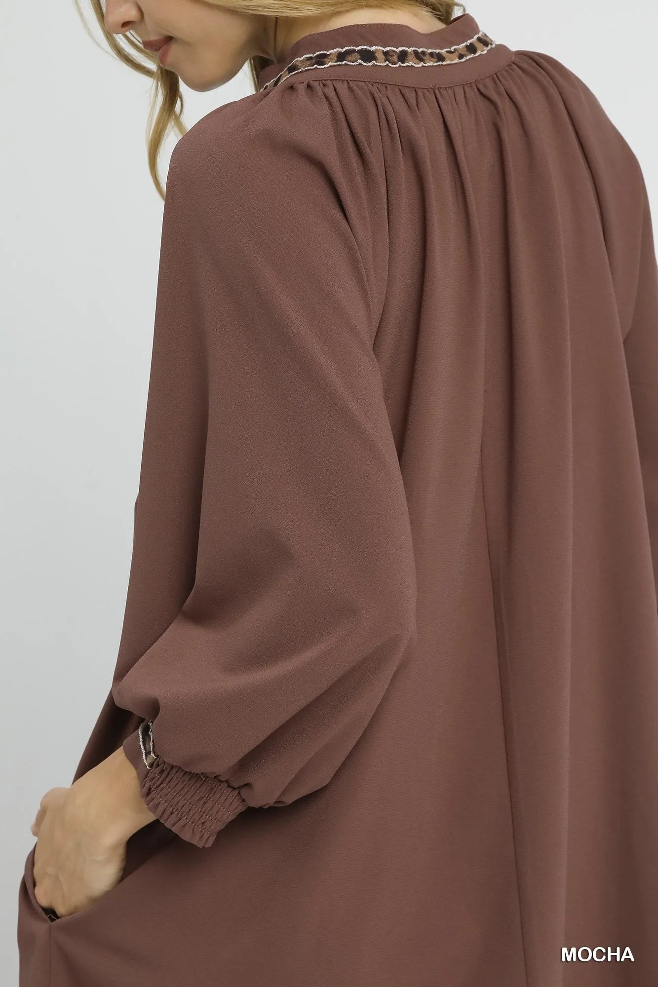 Umgee Notched Shift Dress with Trim Detail - Alwesbo Fashion