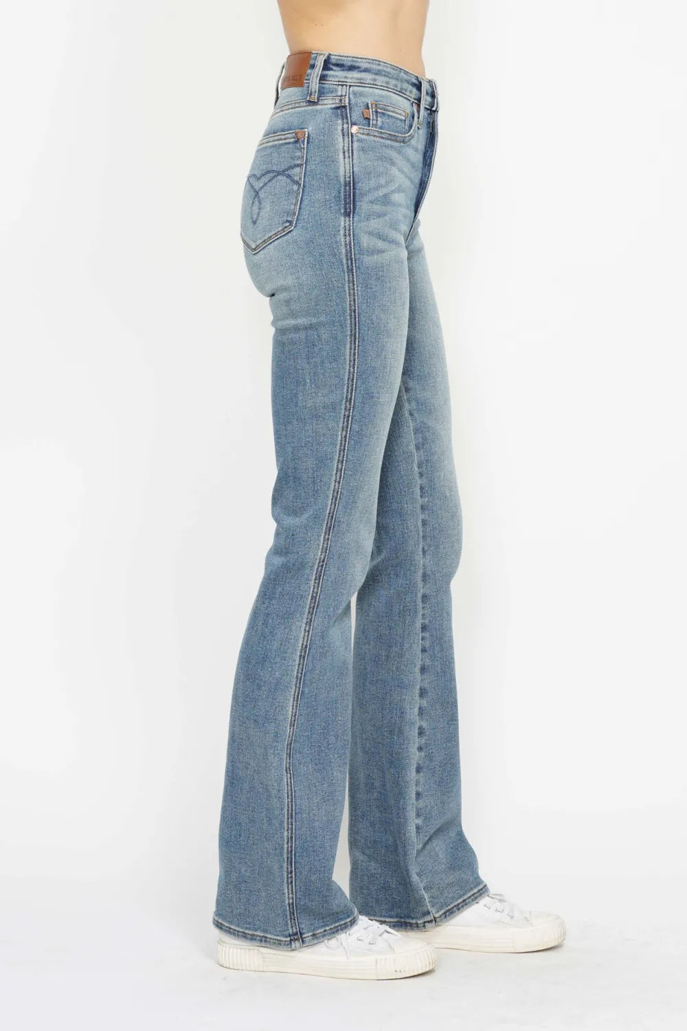 Judy Blue Full Size Tummy Control Back Embroidered Pocketed Bootcut Jeans Plus Size - Alwesbo Fashion