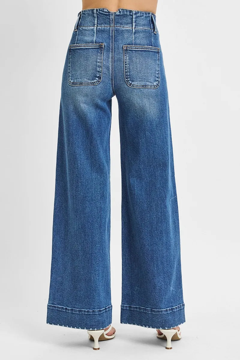RISEN Full Size High Rise Ankle Wide Seam Detailed Jeans Plus Size - Alwesbo Fashion