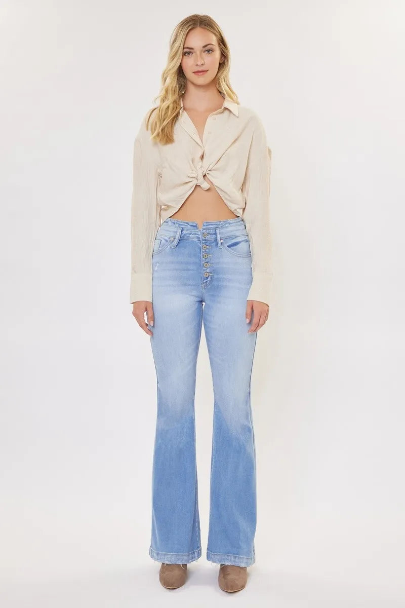 Curvy Fit High Rise Flare Jeans for Women - Alwesbo Fashion