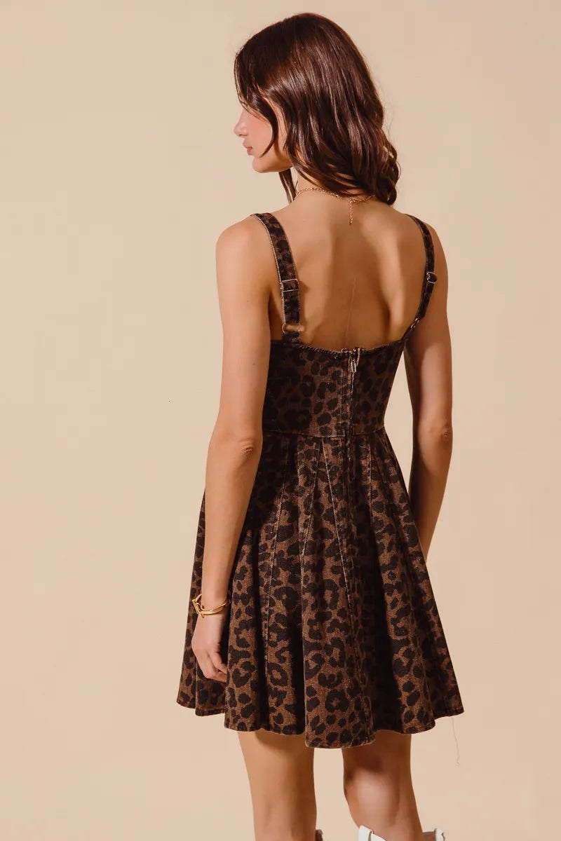 Mineral Washed Leopard Print Flare Cami Dress - Alwesbo Fashion
