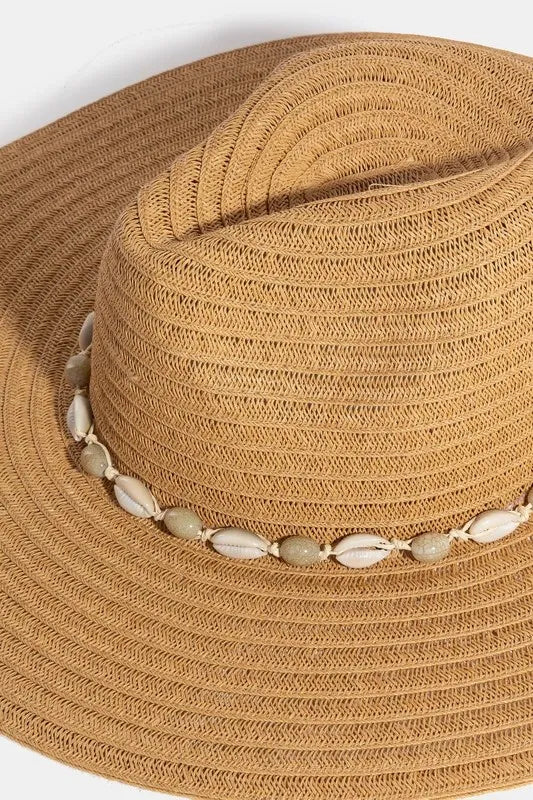 Fame Shell Beaded Wide Brim Straw Hat - Alwesbo Fashion