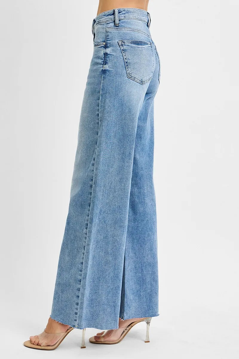 RISEN Full Size Tummy Control High Rise Ankle Palazzo Jeans Plus Size - Alwesbo Fashion