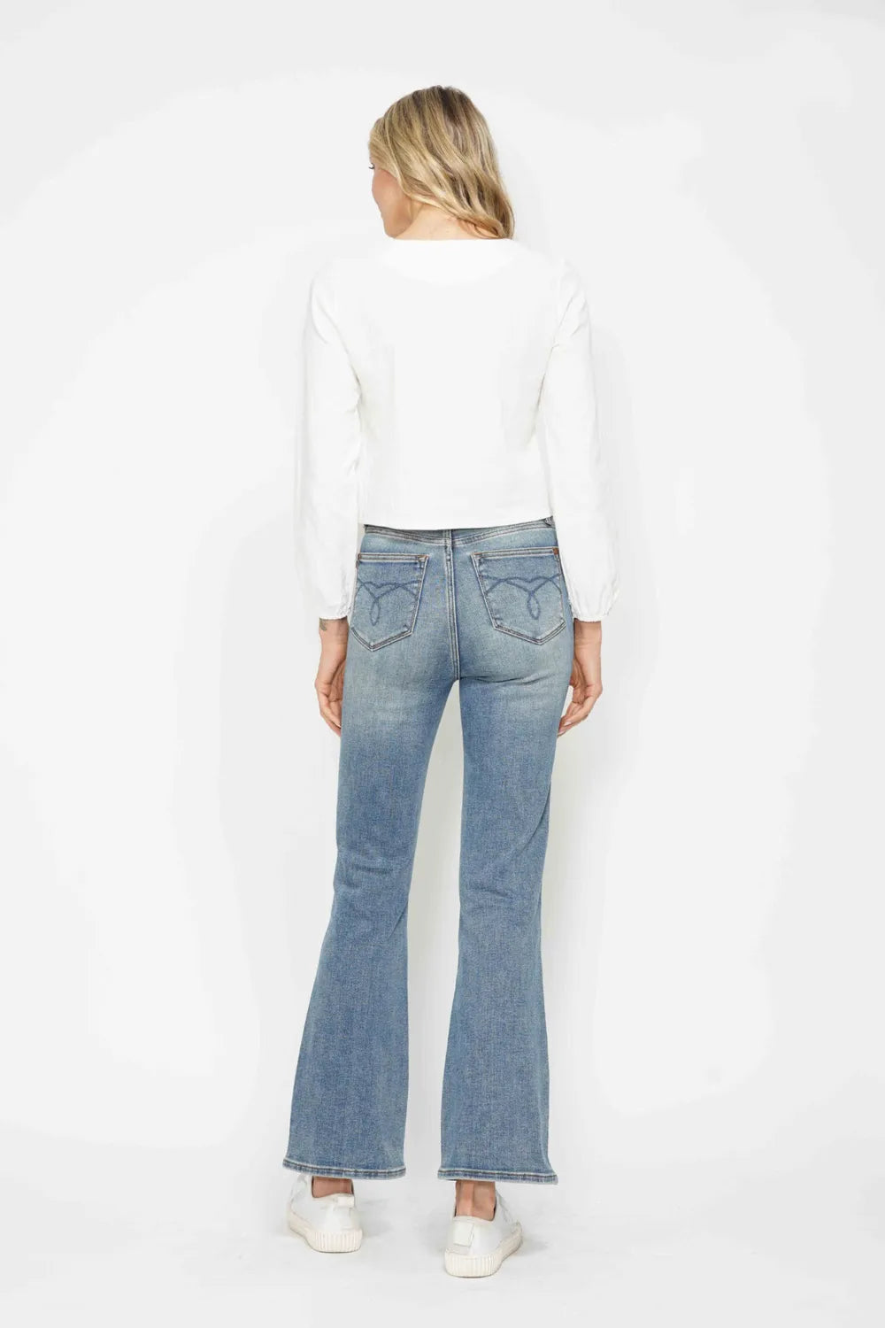 Judy Blue Full Size Tummy Control Back Embroidered Pocketed Bootcut Jeans Plus Size - Alwesbo Fashion