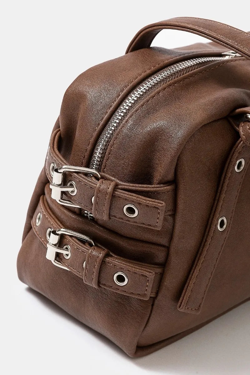 Fame Multi Grommet Belt Strap Rustic Rectangular Hand Bag - Alwesbo Fashion