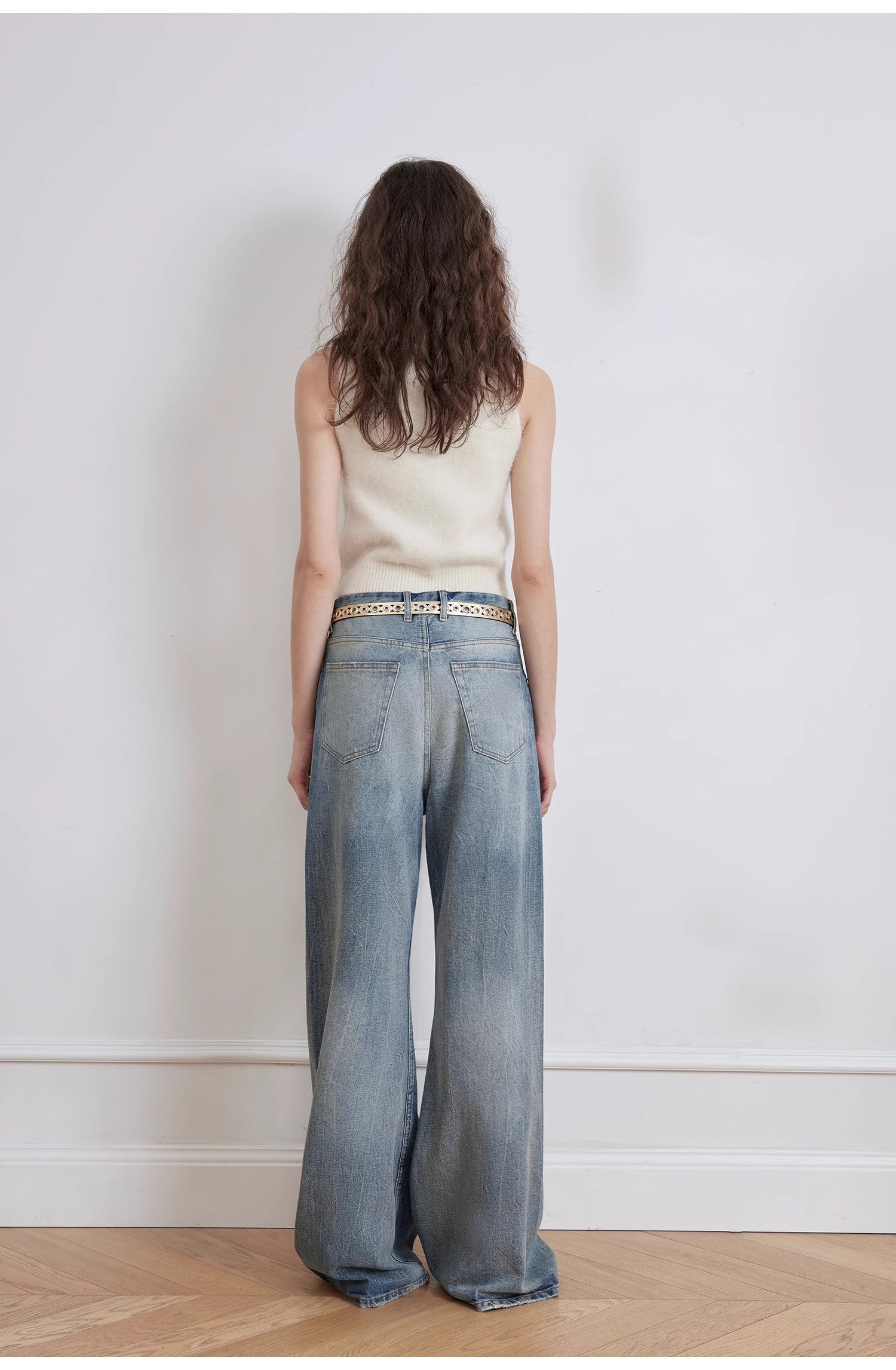 Retro Washed Wrinkled Wide-Leg Jeans – Women's Spacious Straight Fit - Alwesbo Fashion