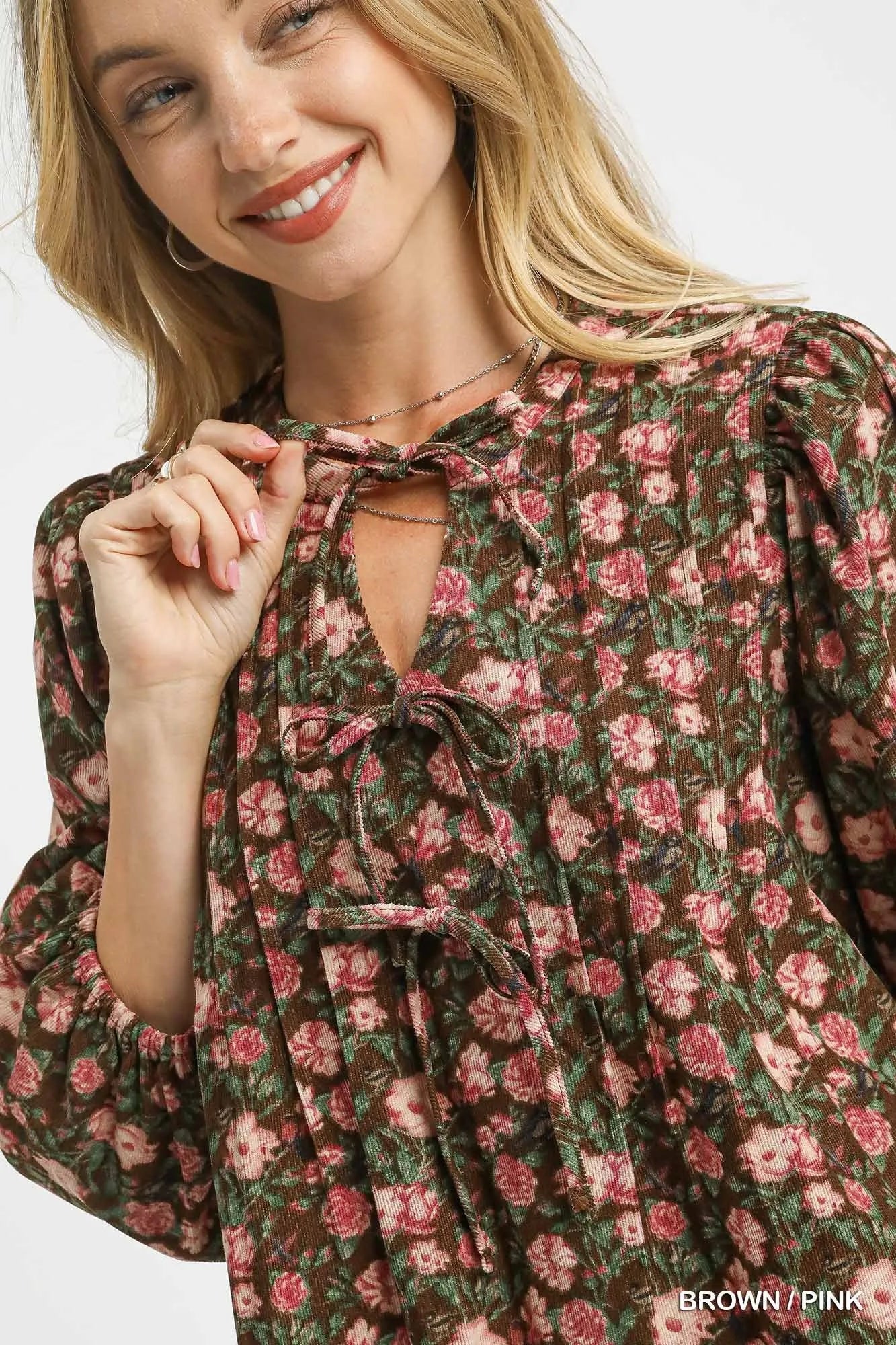 Boho Floral Babydoll Dress with Tie-Neck - Alwesbo Fashion
