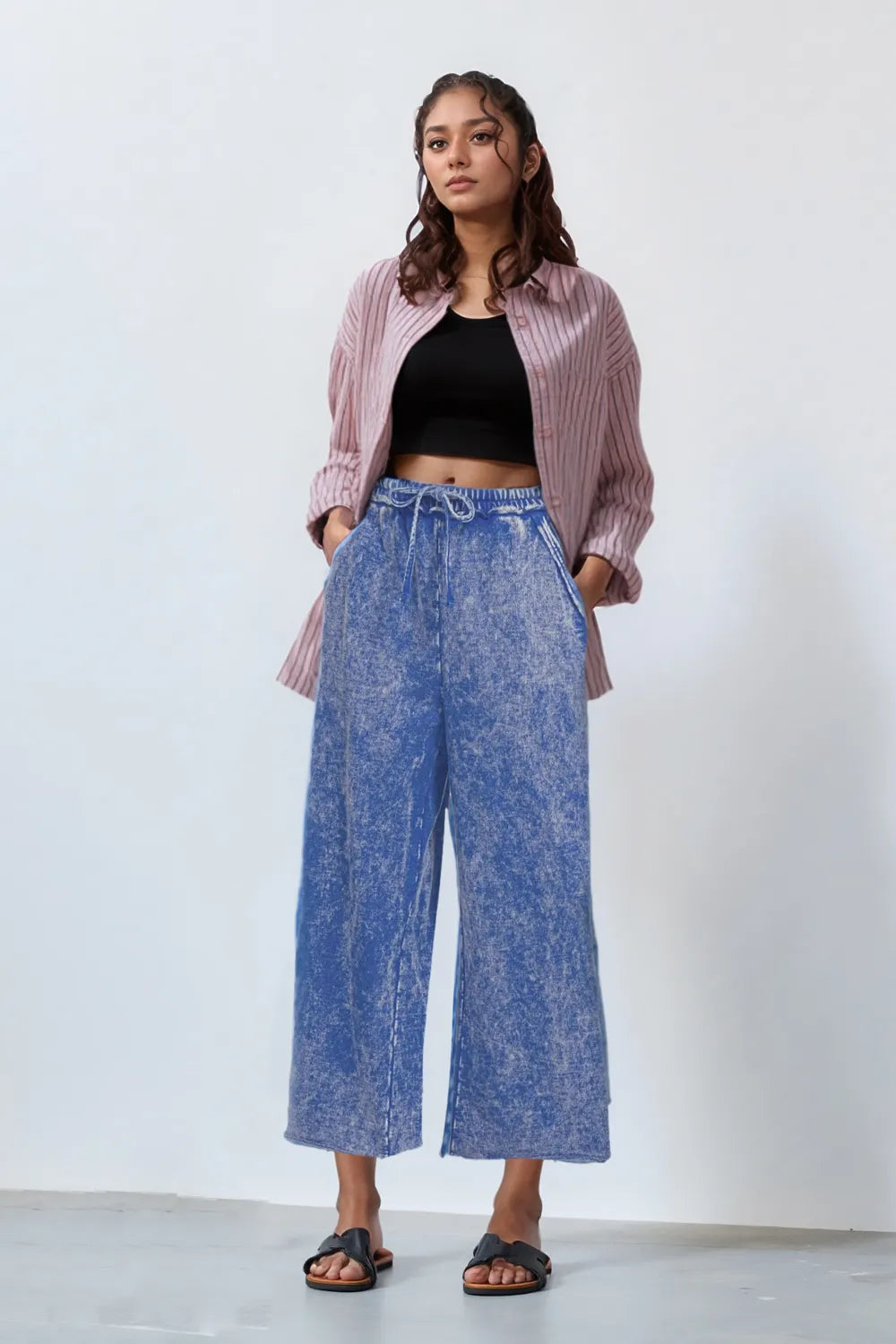 Zenana Washed French Terry Palazzo with Pockets - Alwesbo Fashion