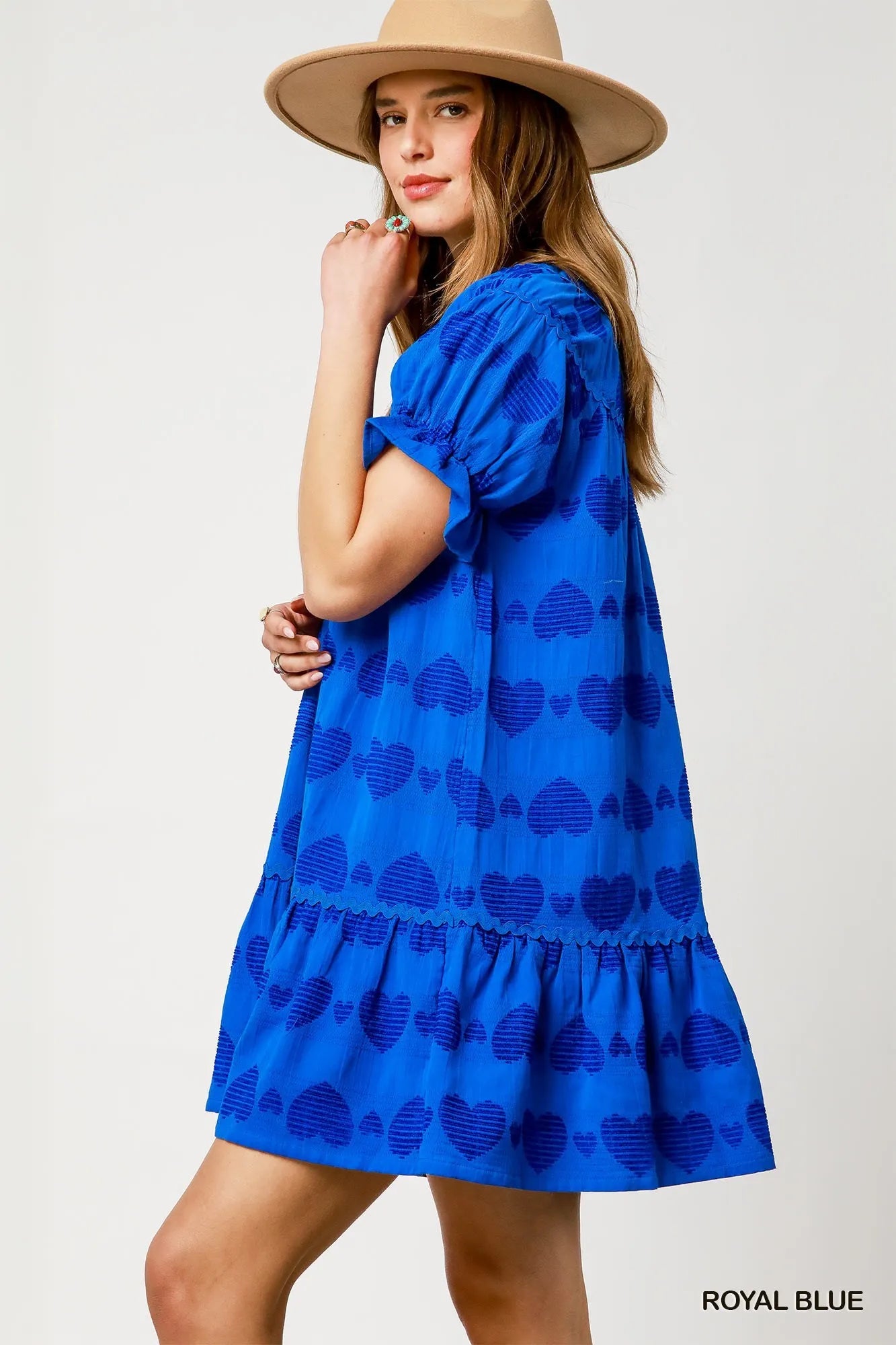 Umgee Heart Pattern Short Sleeve Ruffle Babydoll Dress - Alwesbo Fashion