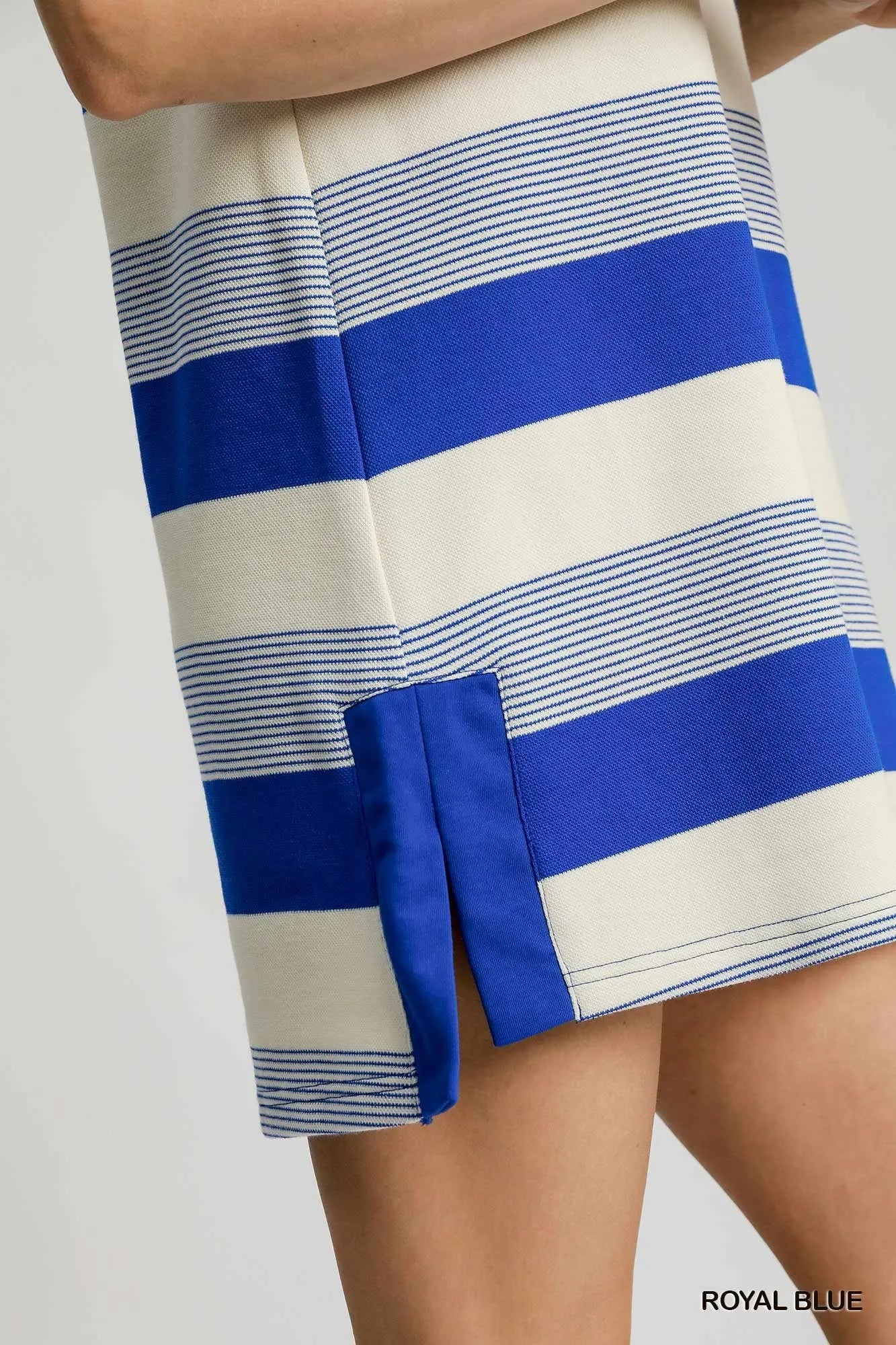Striped French Terry Mini Dress with Side Slit - Alwesbo Fashion