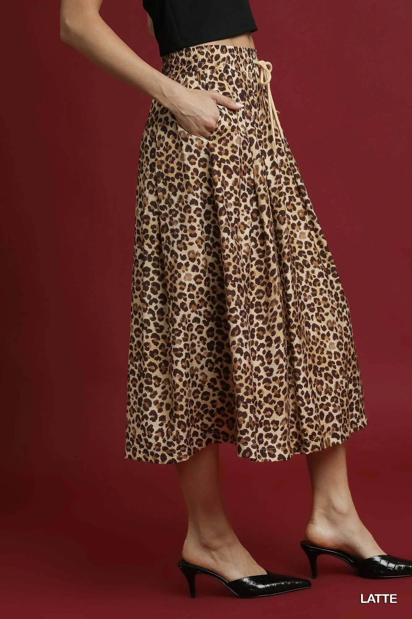 Umgee Drawstring Leopard Midi Skirt - Alwesbo Fashion