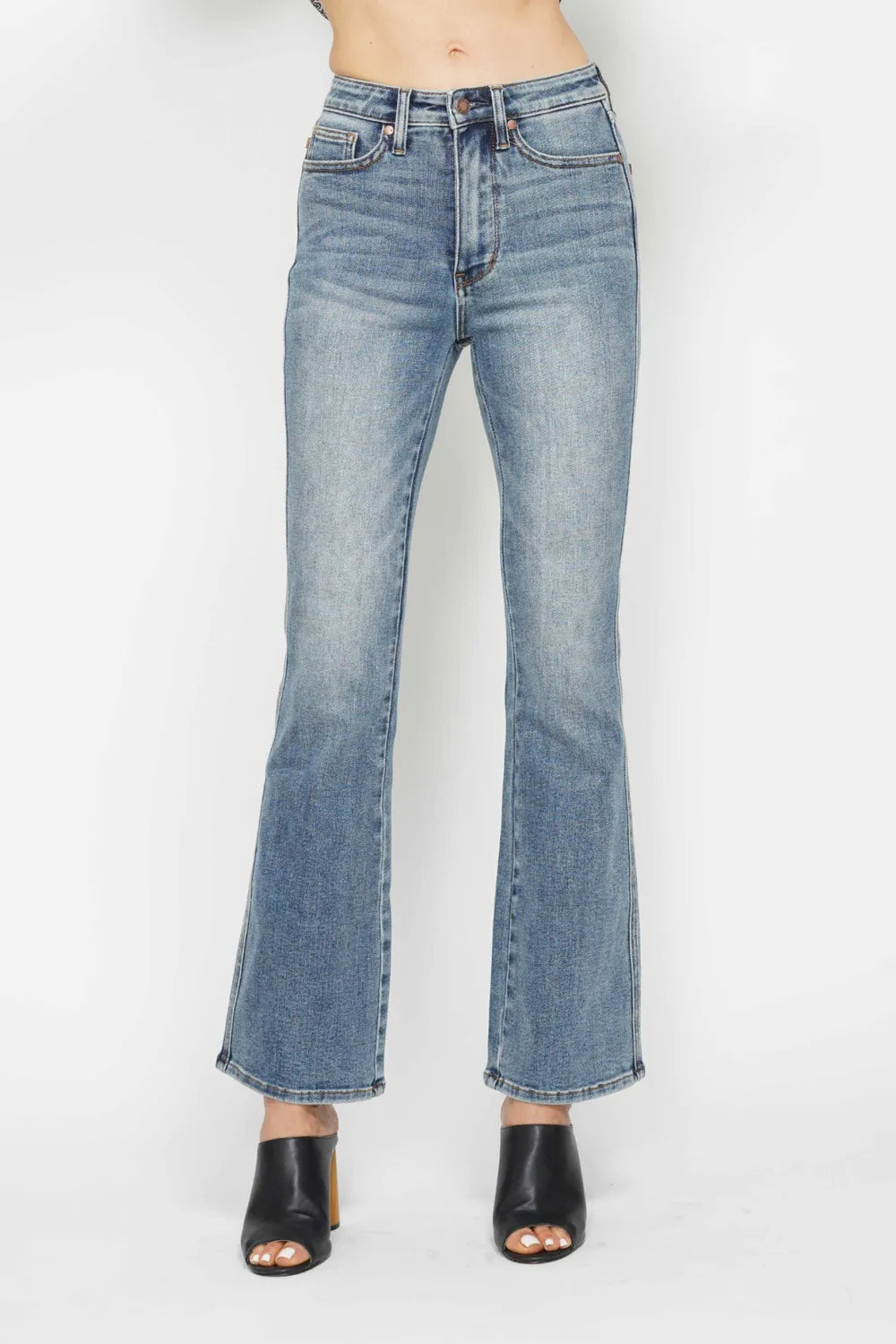Judy Blue Full Size Tummy Control Back Embroidered Pocketed Bootcut Jeans Plus Size - Alwesbo Fashion
