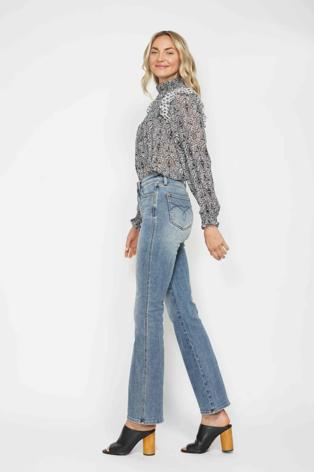 Judy Blue Full Size Tummy Control Back Embroidered Pocketed Bootcut Jeans Plus Size - Alwesbo Fashion