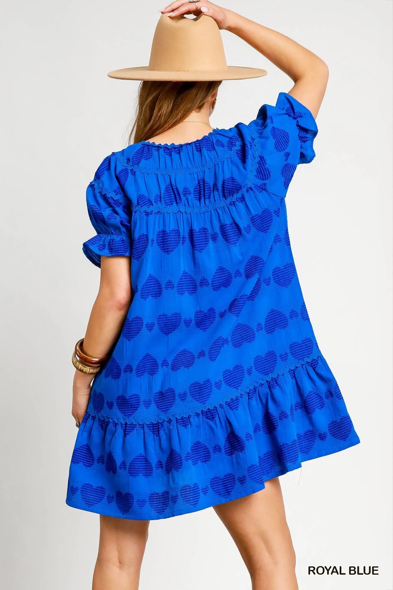 Umgee Heart Pattern Short Sleeve Ruffle Babydoll Dress - Alwesbo Fashion