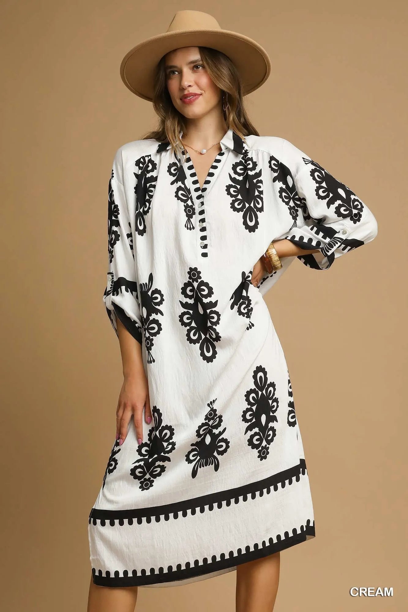 Umgee Abstract Print Midi Dress - Alwesbo Fashion