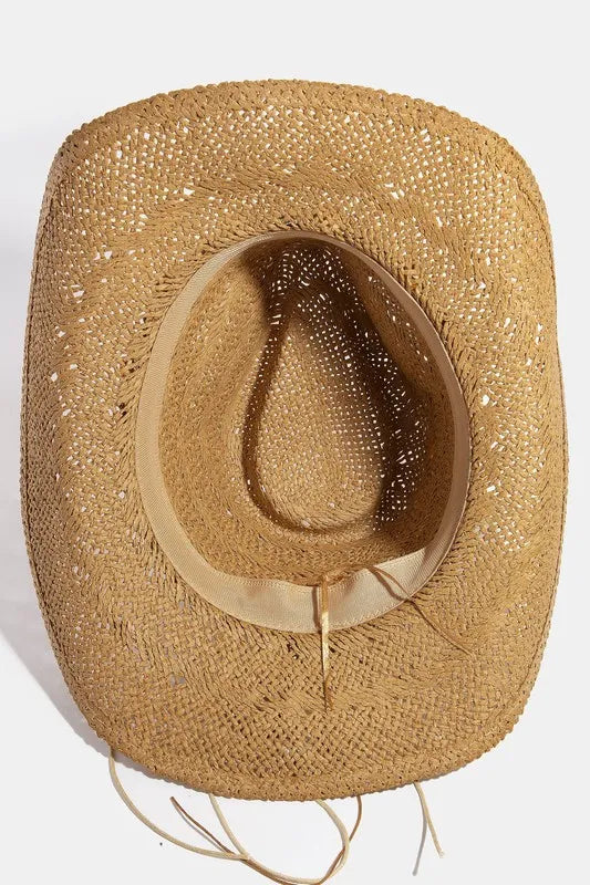 Fame Mixed Beaded And Rope Western Fedora Straw Hat - Alwesbo Fashion