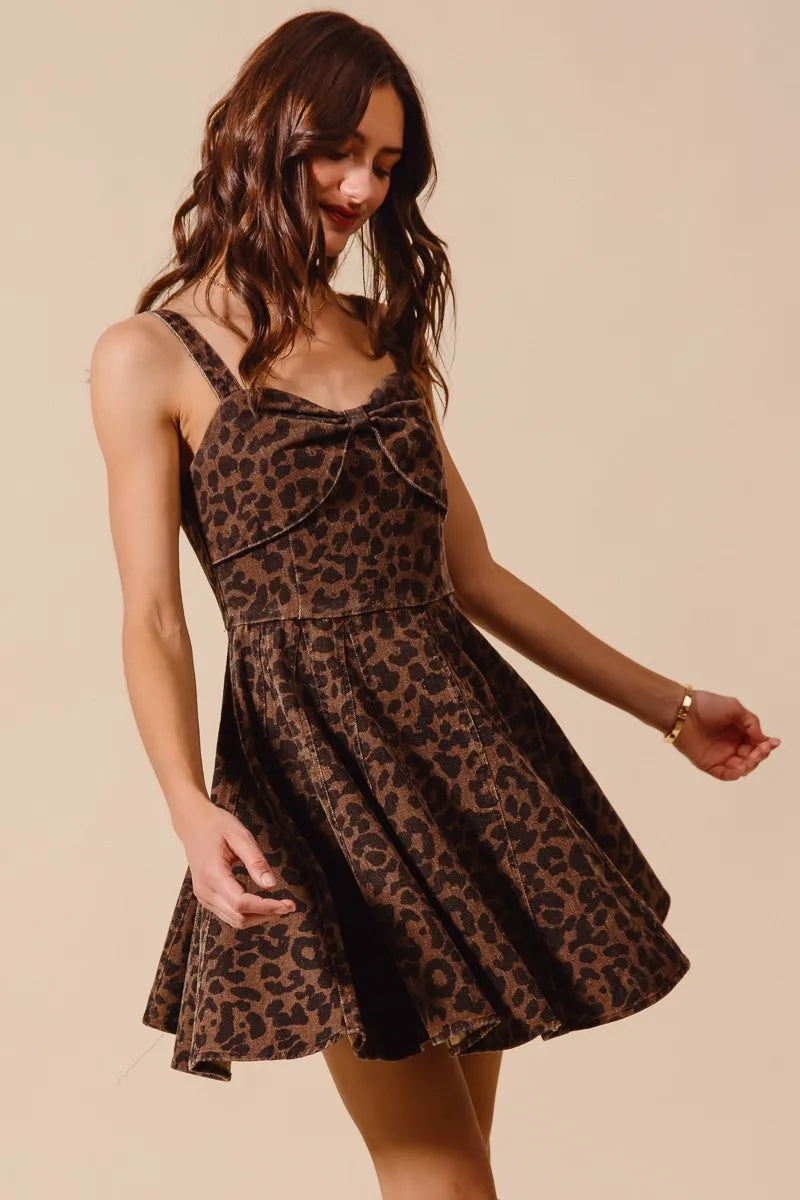 Mineral Washed Leopard Print Flare Cami Dress - Alwesbo Fashion