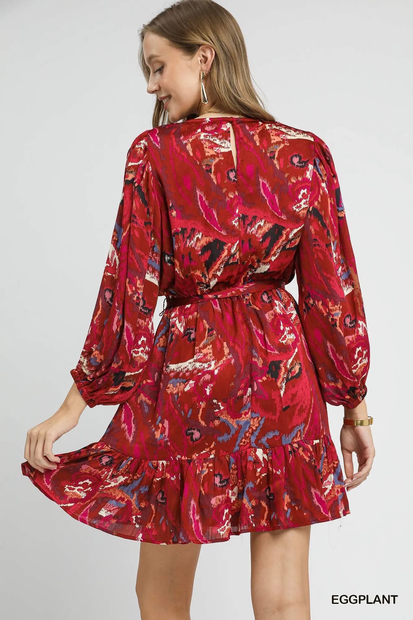 Boho Chic Balloon Sleeve Dress with Flowy Ruffle Hem - Alwesbo Fashion