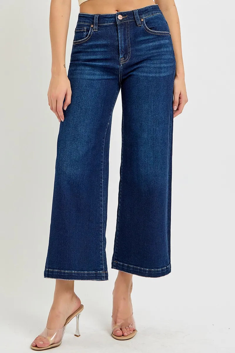 RISEN High Rise Crop Wide Jeans - Alwesbo Fashion