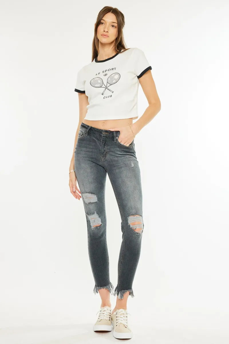 High Rise Distressed Ankle Skinny Jeans for Women - Alwesbo Fashion