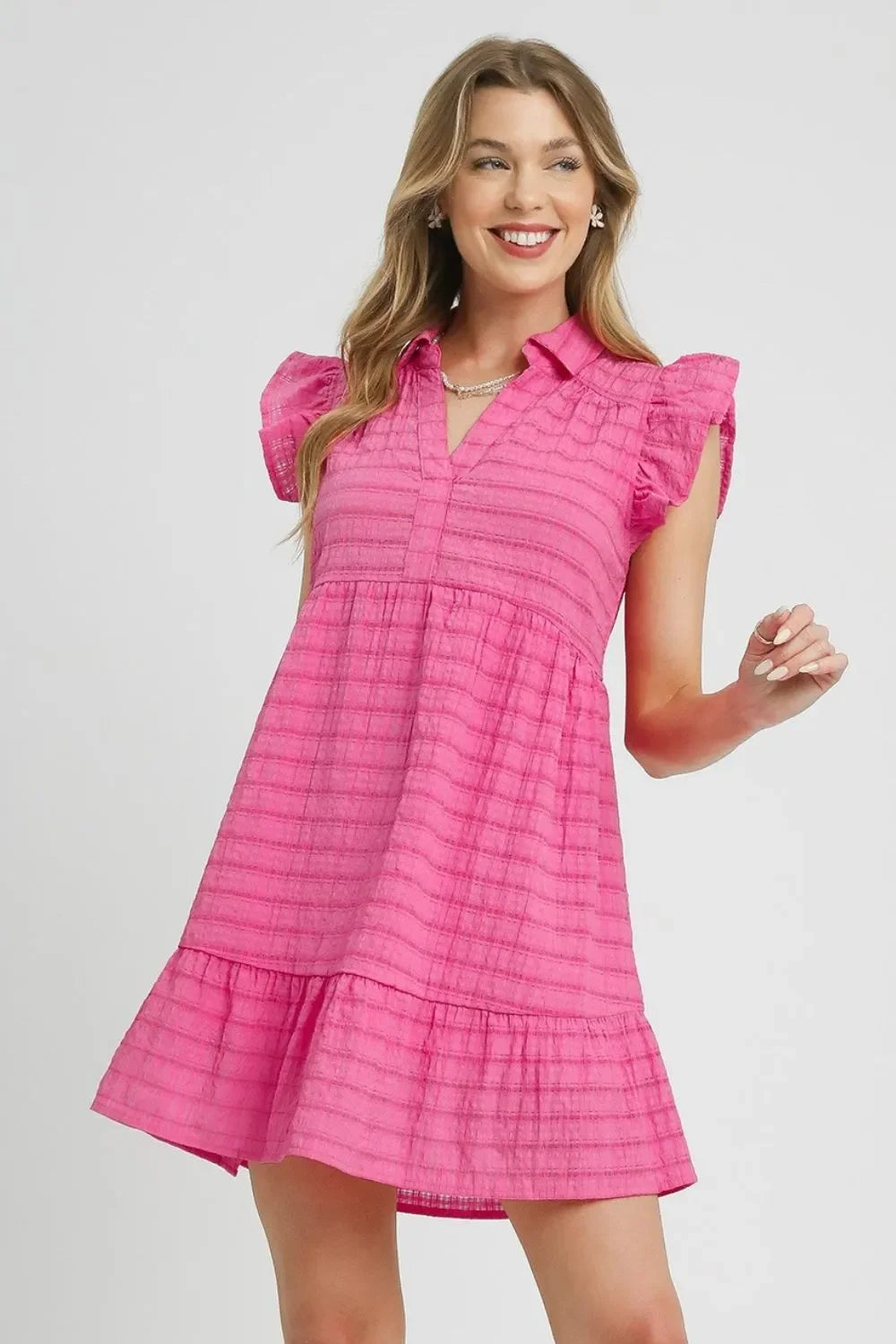 Umgee Ruffle Cap Sleeve Textured Mini Dress - Alwesbo Fashion
