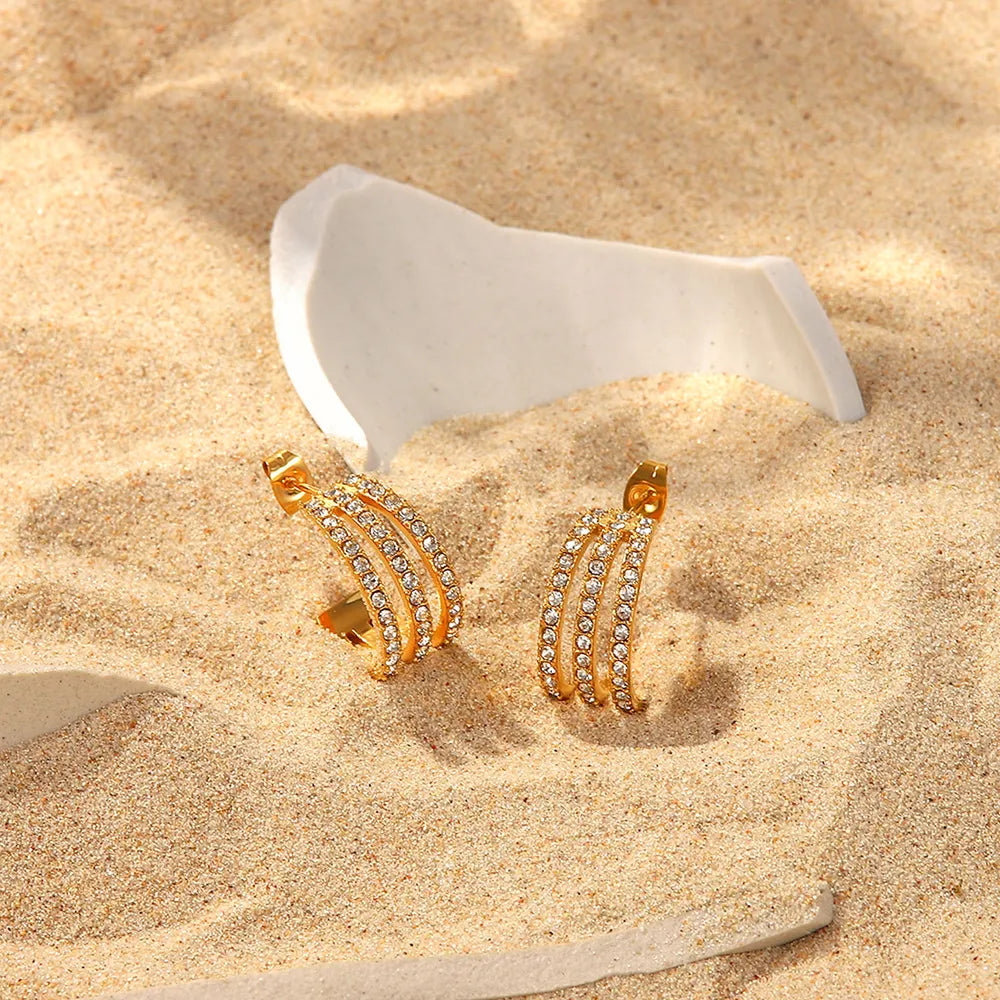 Stainless Steel Inlaid Zircon C-Hoop Earrings - Alwesbo Fashion