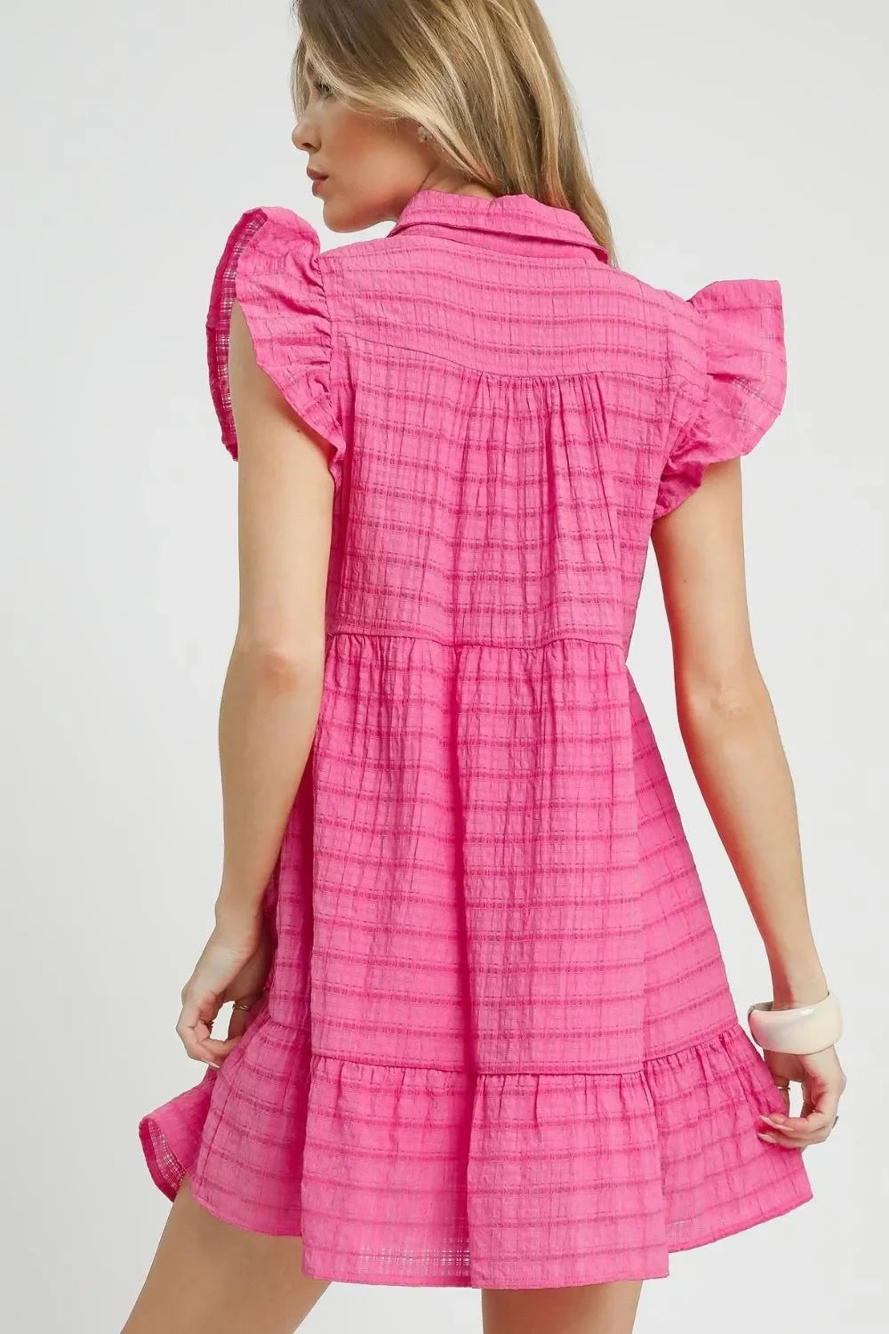 Umgee Ruffle Cap Sleeve Textured Mini Dress - Alwesbo Fashion