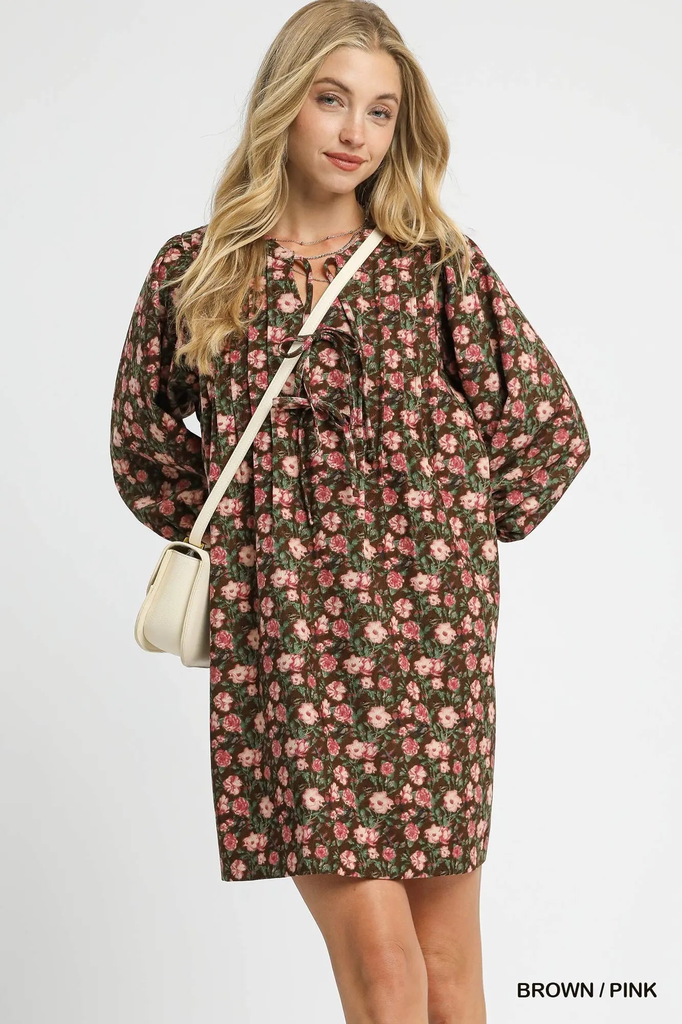 Boho Floral Babydoll Dress with Tie-Neck - Alwesbo Fashion
