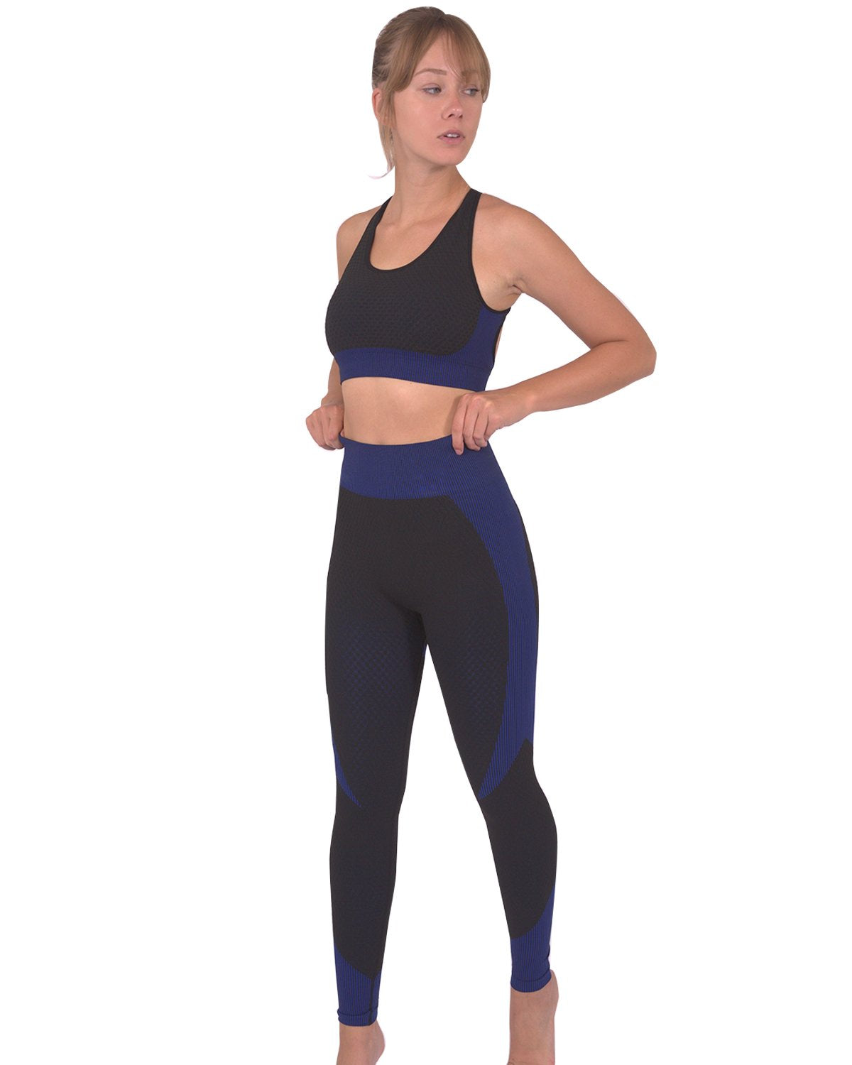 Black and Navy Seamless Leggings - High-Waisted Activewear for Workouts - Alwesbo Fashion