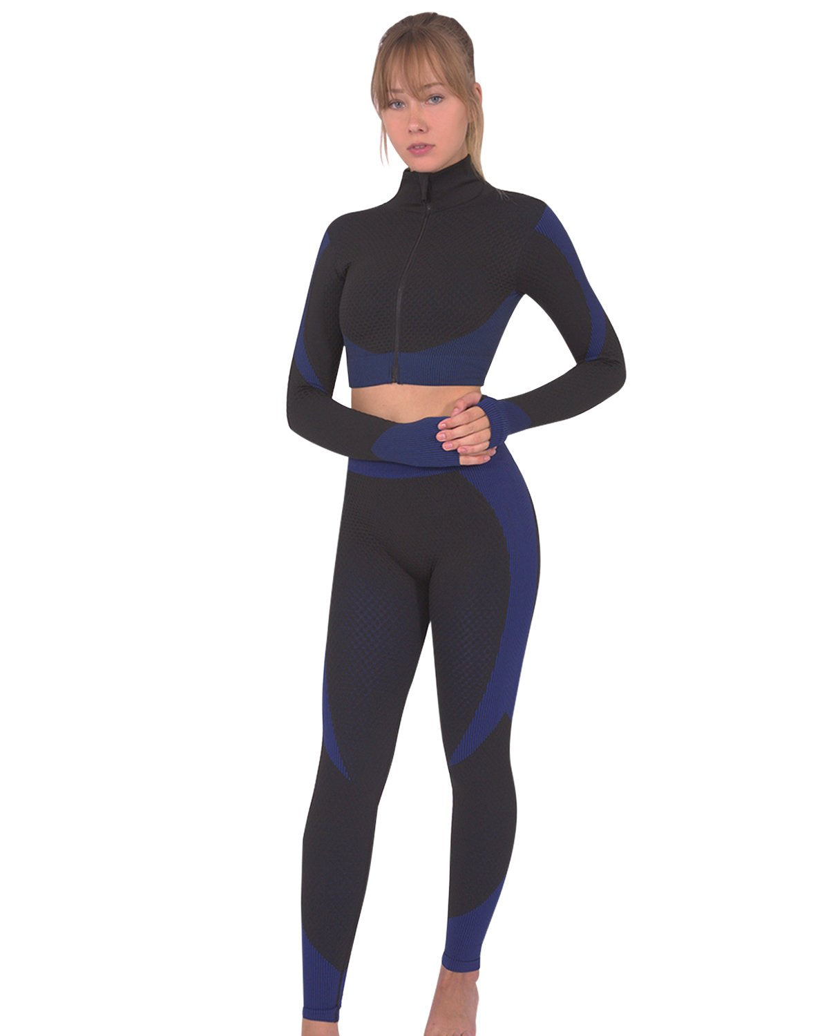 Black and Navy Seamless Leggings - High-Waisted Activewear for Workouts - Alwesbo Fashion