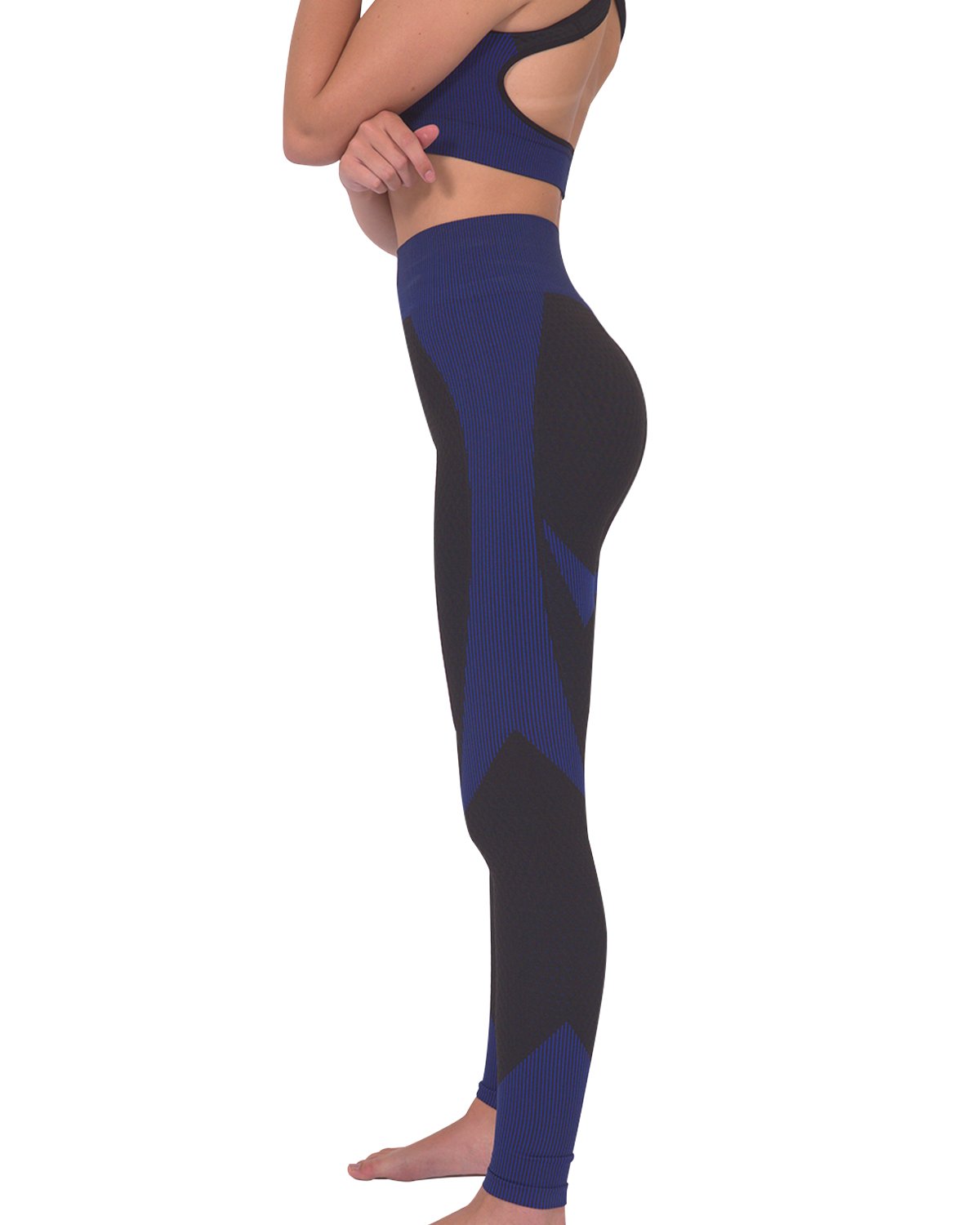 Black and Navy Seamless Leggings - High-Waisted Activewear for Workouts - Alwesbo Fashion